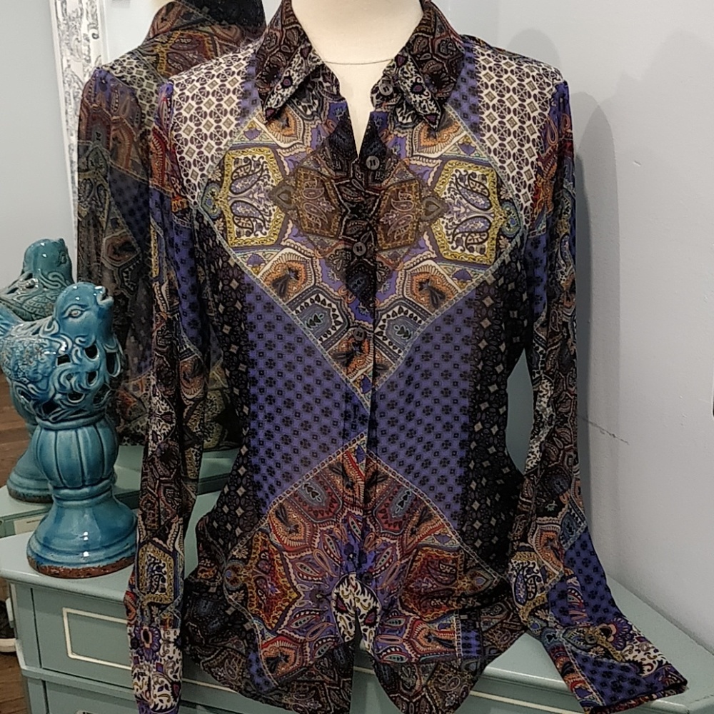 Ecru placement print blouse